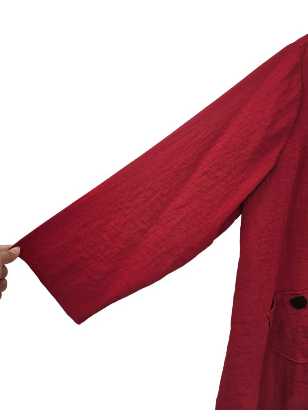 Habitat Clothes To Live In Mandarin Collar Button Up Shirt Red Women L Lagenlook